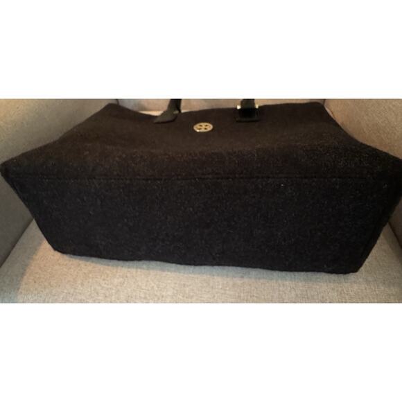 Tory Burch Ella Tote Felt Wool Leather Handbag Charcoal Gray Size Large - Picture 5 of 11